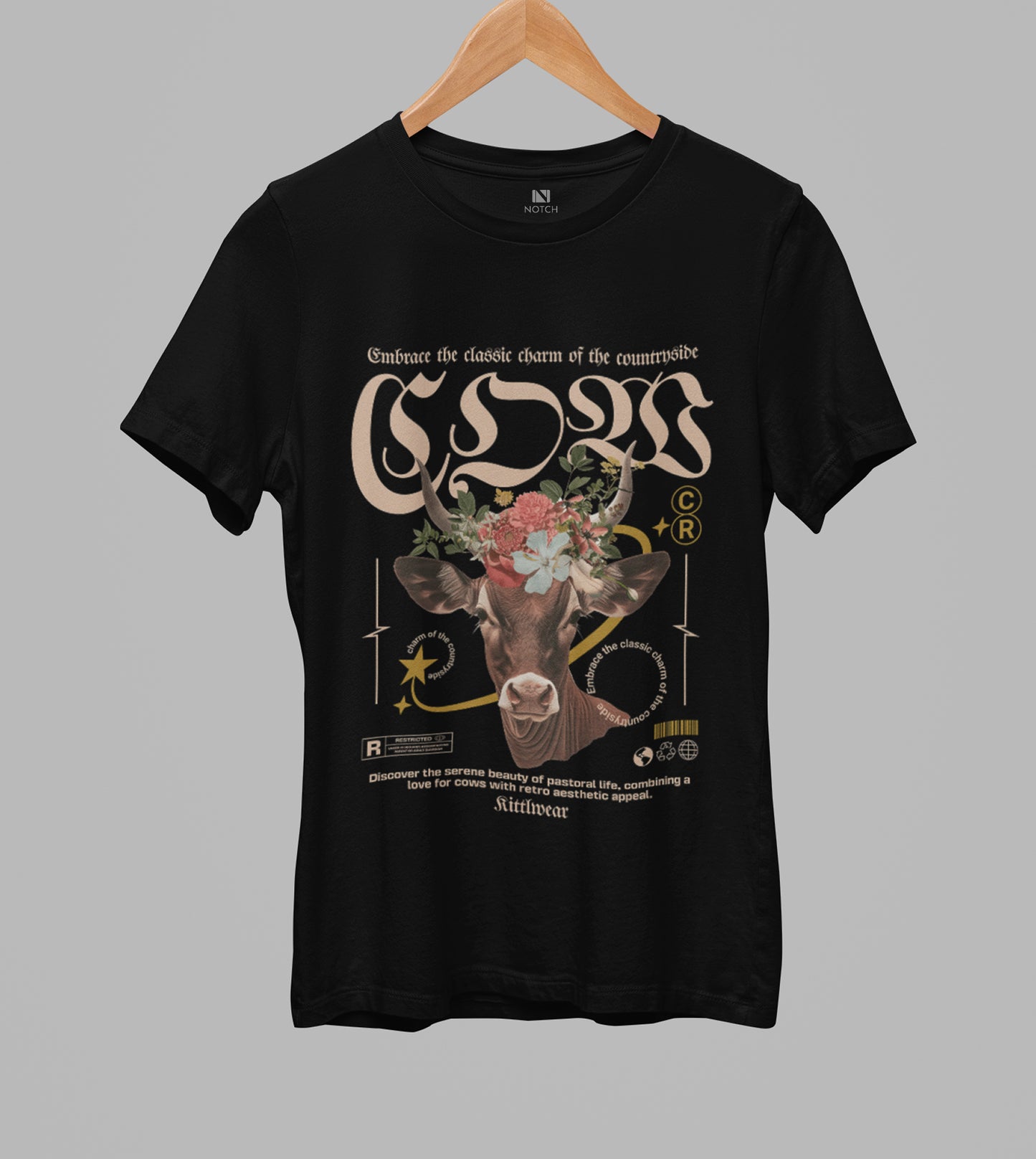 Women’s Curved Hem Cotton T-Shirt - Countryside Charm
