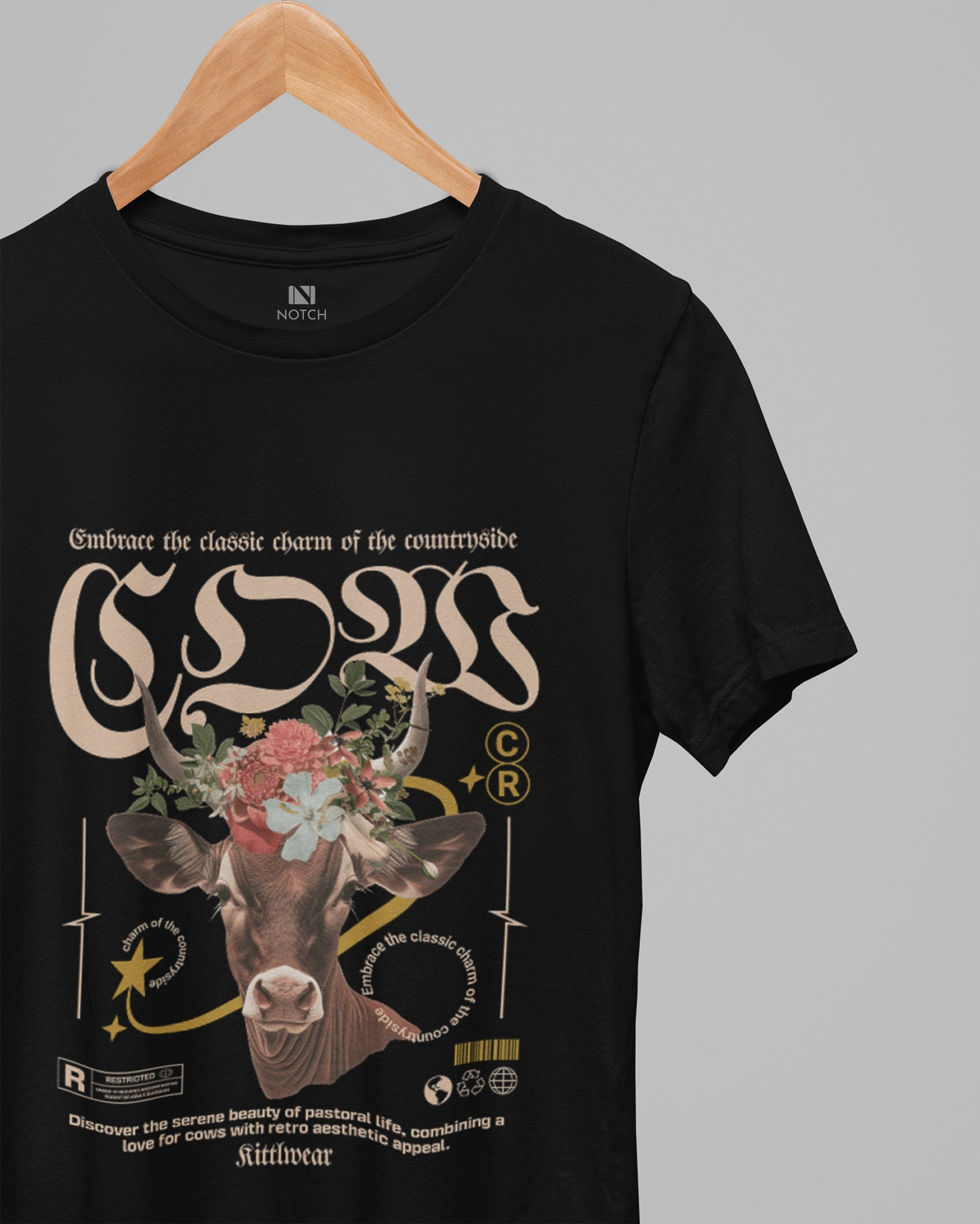 Women’s Curved Hem Cotton T-Shirt - Countryside Charm