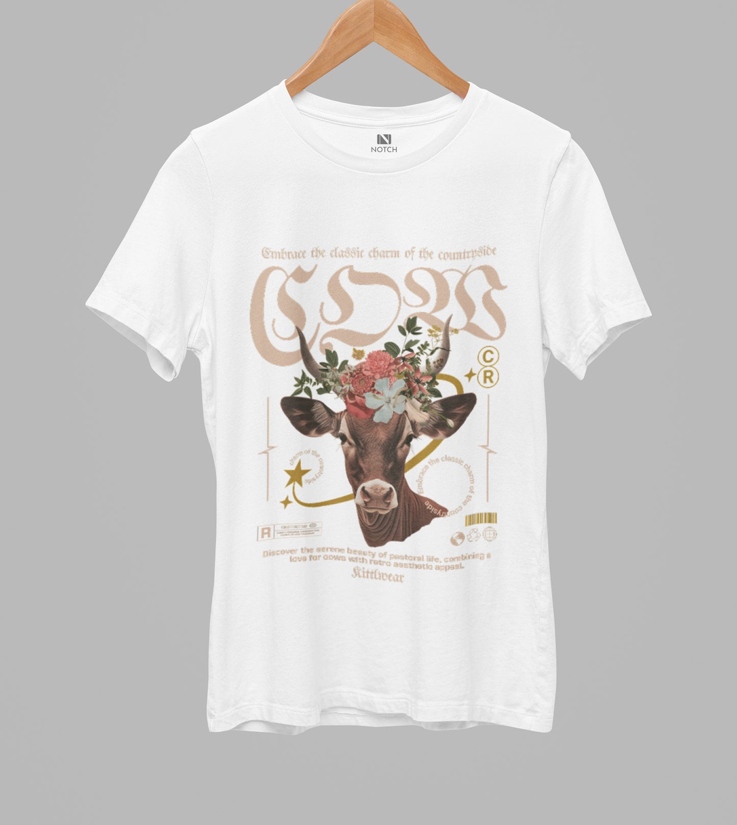 Women’s Curved Hem Cotton T-Shirt - Countryside Charm