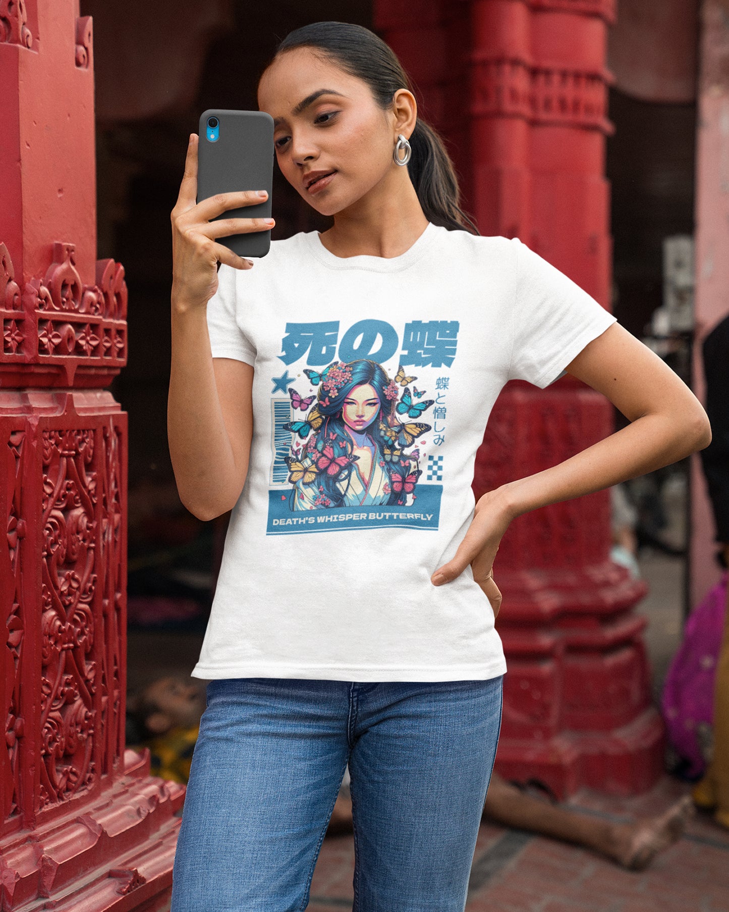 Women’s Curved Hem Cotton T-Shirt – Butterfly