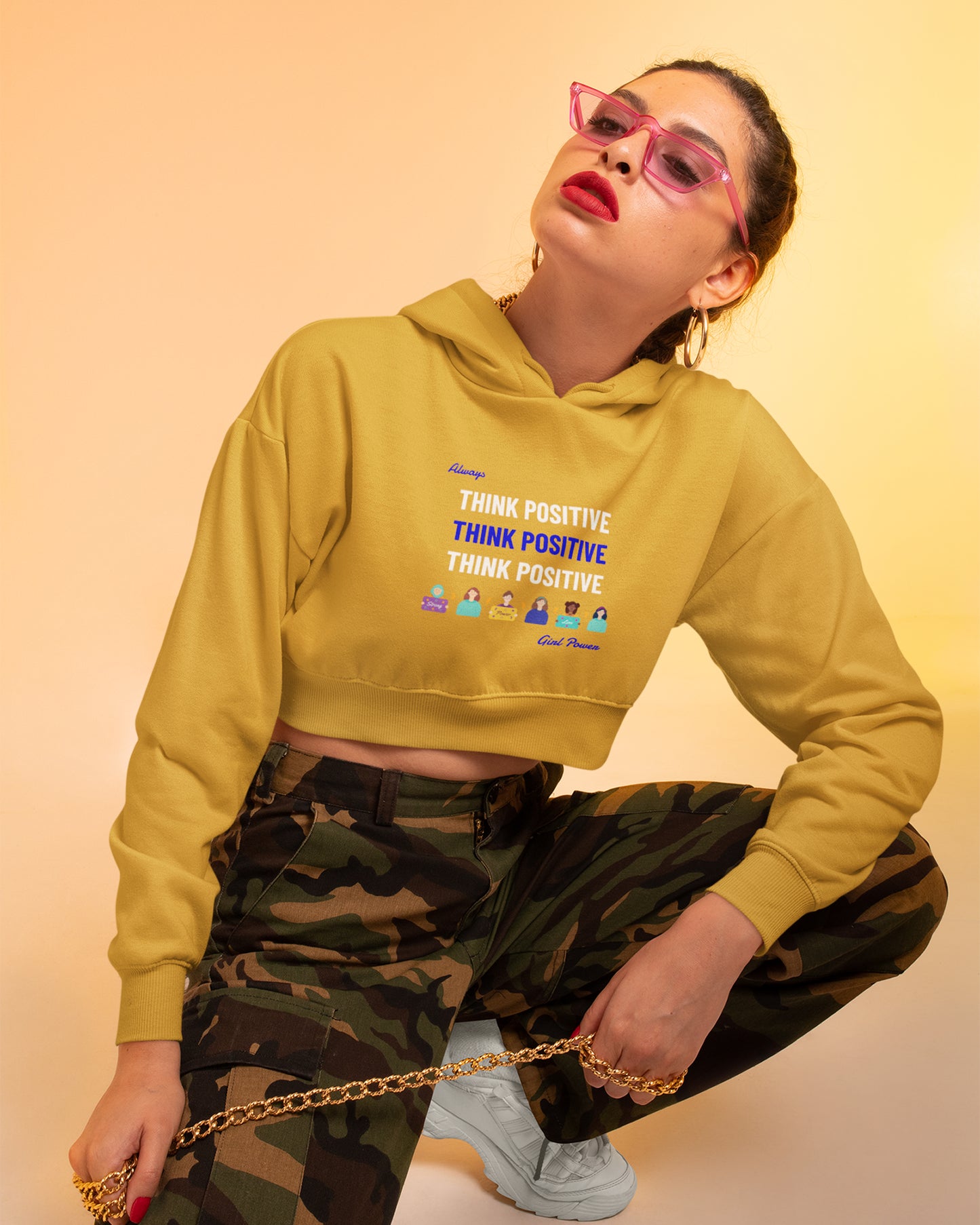 Women’s Cropped Heavyweight Cotton Sweatshirt - Think Positive