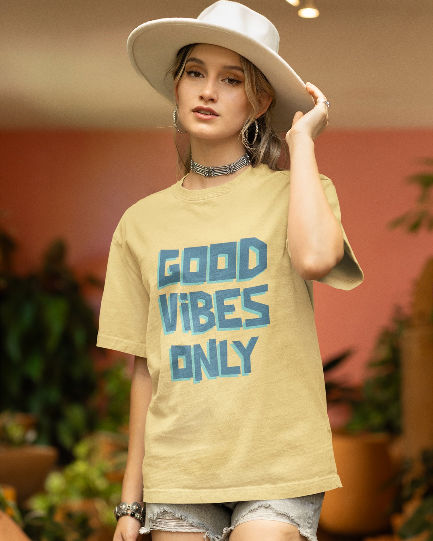 Women’s Oversized Cotton Tee - Good Vibes Only