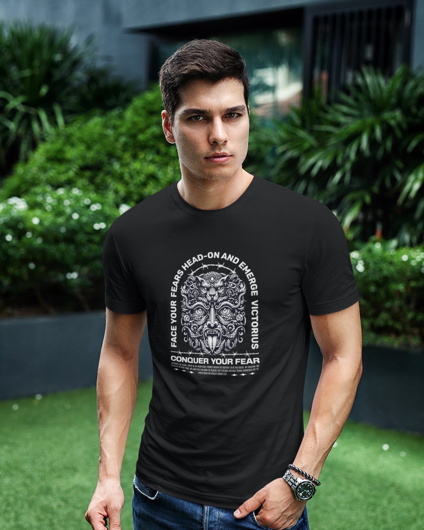 Menโs 100% Cotton Regular Fit T-Shirt โ Conquer Your Fear