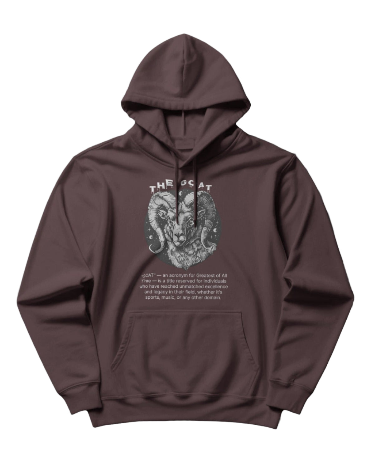 Brown hoodie with a graphic design on a gray background