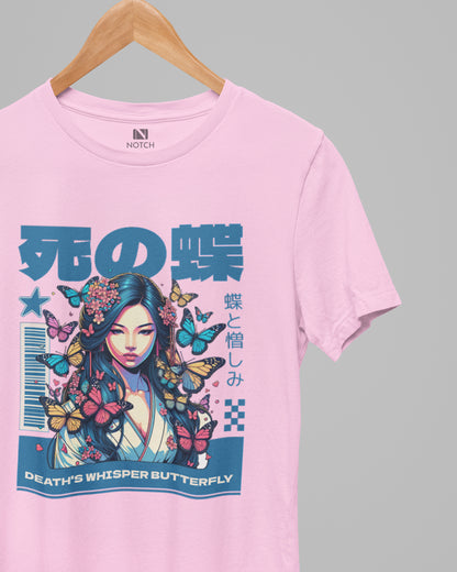 Women’s Curved Hem Cotton T-Shirt – Butterfly