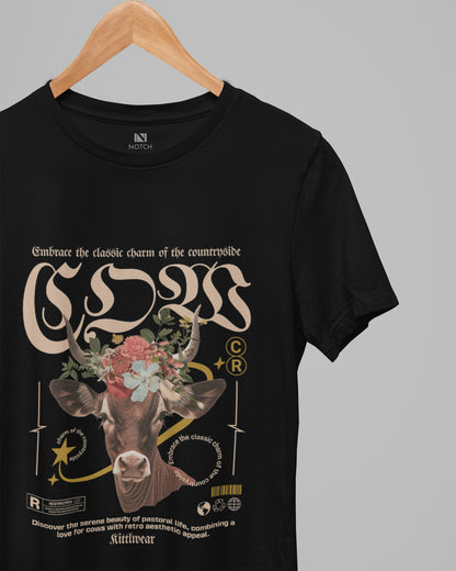 Women’s Curved Hem Cotton T-Shirt -  Countryside Charm