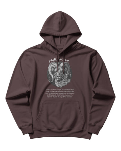 Brown hoodie with a graphic design on a gray background