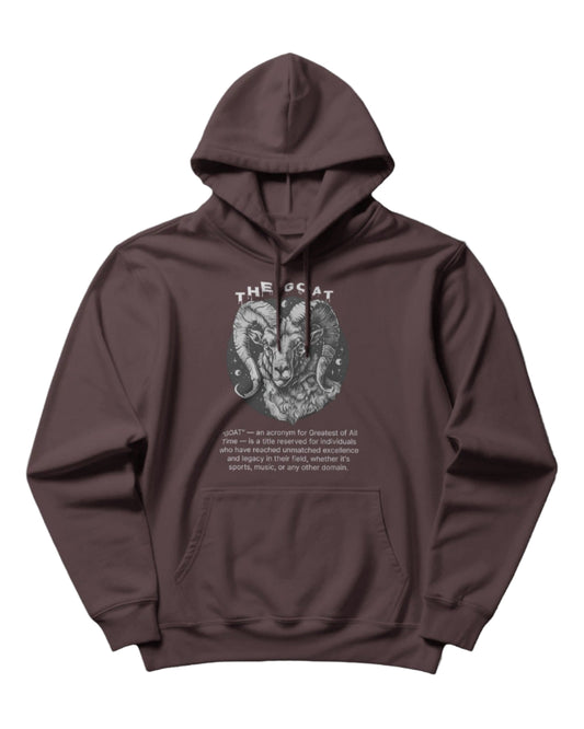 Brown hoodie with a graphic design on a gray background